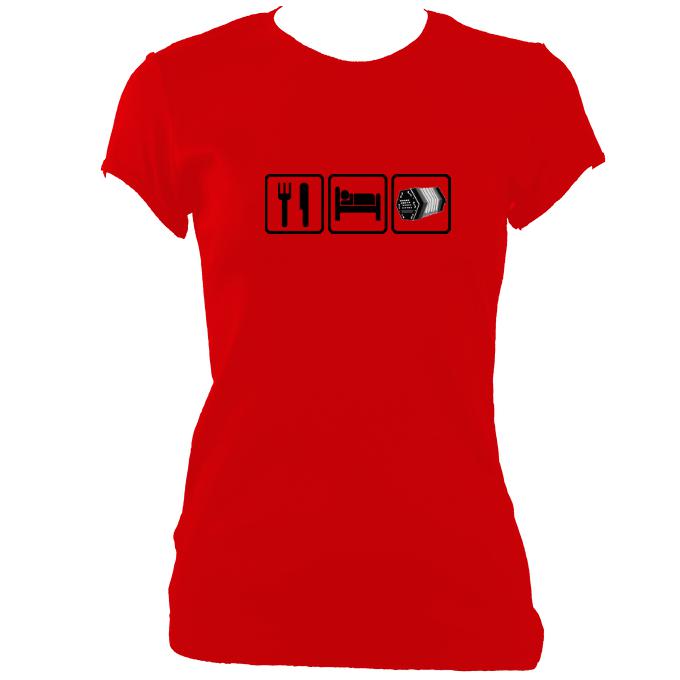 update alt-text with template Eat, Sleep, Play Concertina Ladies Fitted T-shirt - T-shirt - Red - Mudchutney