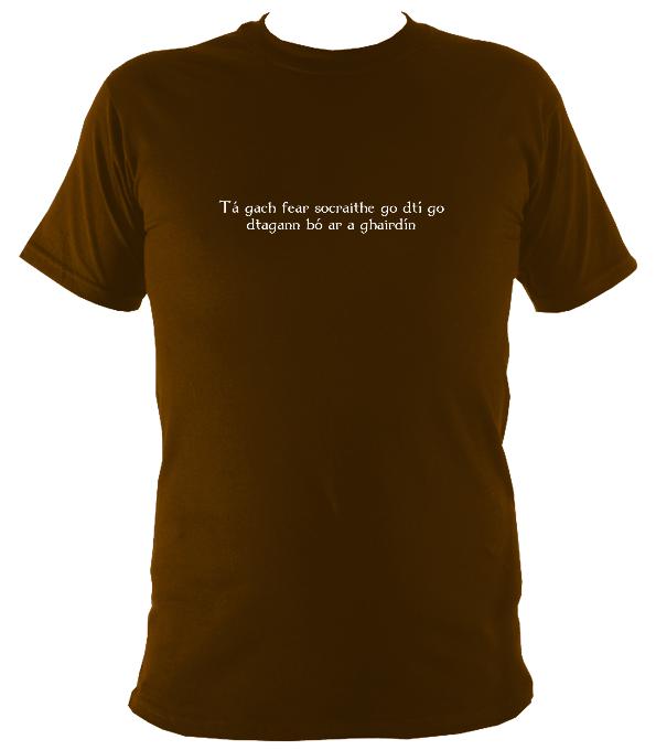 Irish Gaelic "every man is sociable until a cow invades his garden" T-shirt - T-shirt - Dark Chocolate - Mudchutney