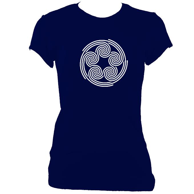 update alt-text with template Celtic Five Spirals Ladies Fitted T-shirt - T-shirt - Navy - Mudchutney