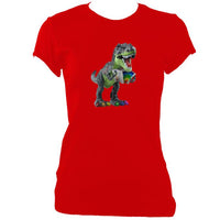update alt-text with template Rainbow Dinosaur Playing Accordion Ladies Fitted T-shirt - T-shirt - Red - Mudchutney