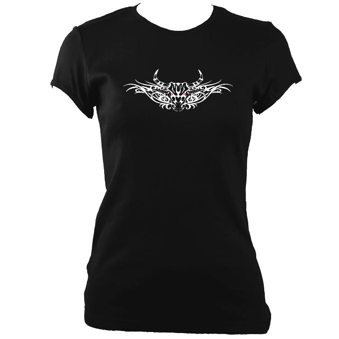 update alt-text with template Tribal Bull Ladies Fitted T-shirt - T-shirt - Black - Mudchutney