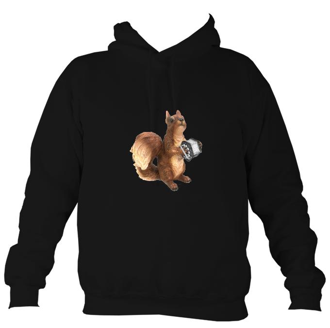 Concertina Playing Squirrel Hoodie-Hoodie-Jet black-Mudchutney