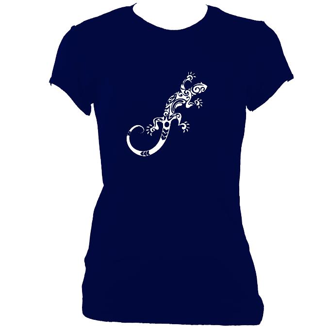 update alt-text with template Tribal Style Gecko Ladies Fitted T-shirt - T-shirt - Navy - Mudchutney