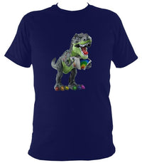 Rainbow Dinosaur Playing Accordion T-shirt - T-shirt - Navy - Mudchutney