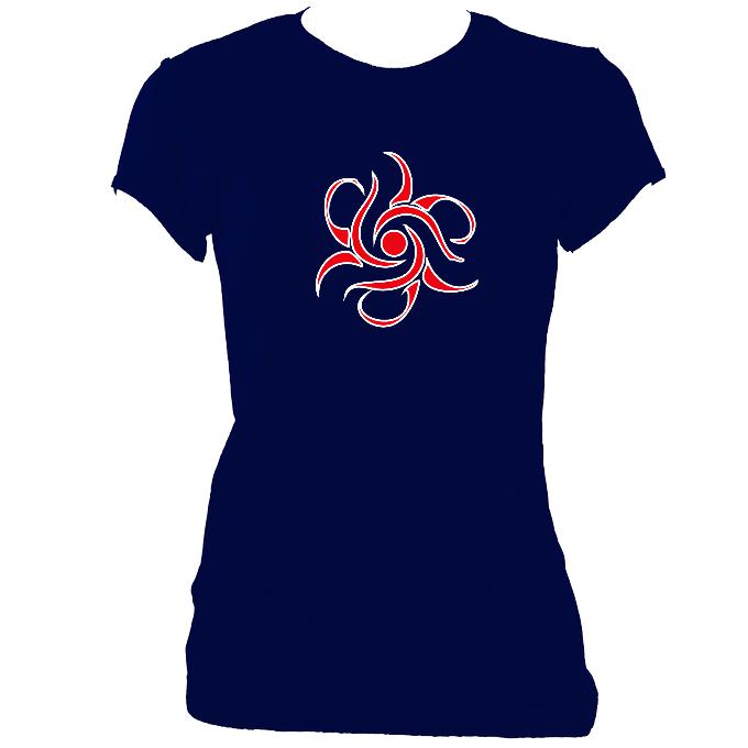 update alt-text with template Tribal Flower Ladies Fitted T-shirt - T-shirt - Navy - Mudchutney