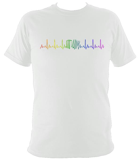 Rainbow Coloured Heartbeat Melodeon T-shirt - T-shirt - White - Mudchutney