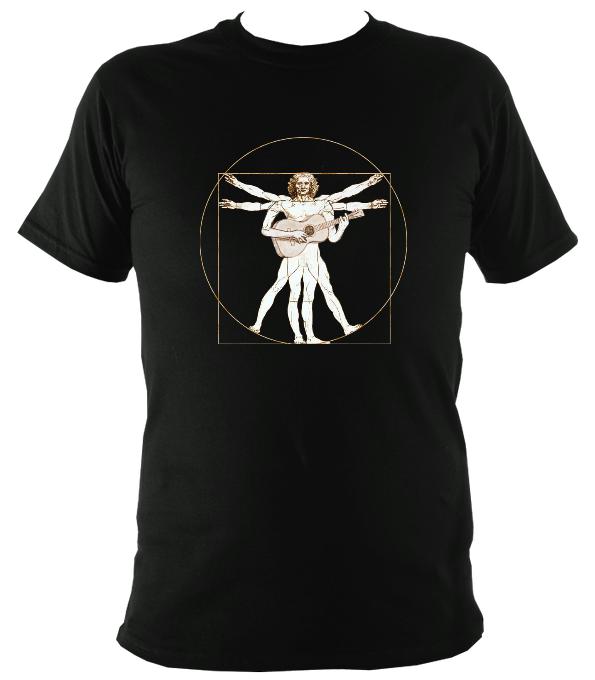 Da Vinci Vitruvian Man Playing Guitar T-Shirt - T-shirt - Black - Mudchutney