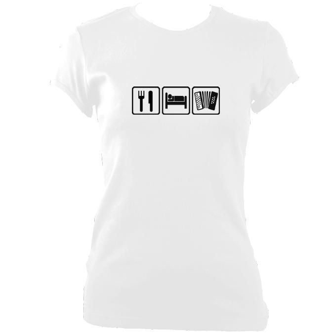 Eat, Sleep, Play Melodeon Ladies Fitted T-shirt - T-shirt - White - Mudchutney