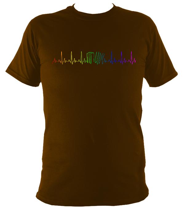 Rainbow Coloured Heartbeat Melodeon T-shirt - T-shirt - Dark Chocolate - Mudchutney