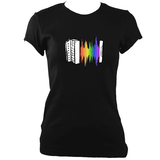 Rainbow Sound Wave Melodeon Ladies Fitted T-shirt - T-shirt - Black - Mudchutney