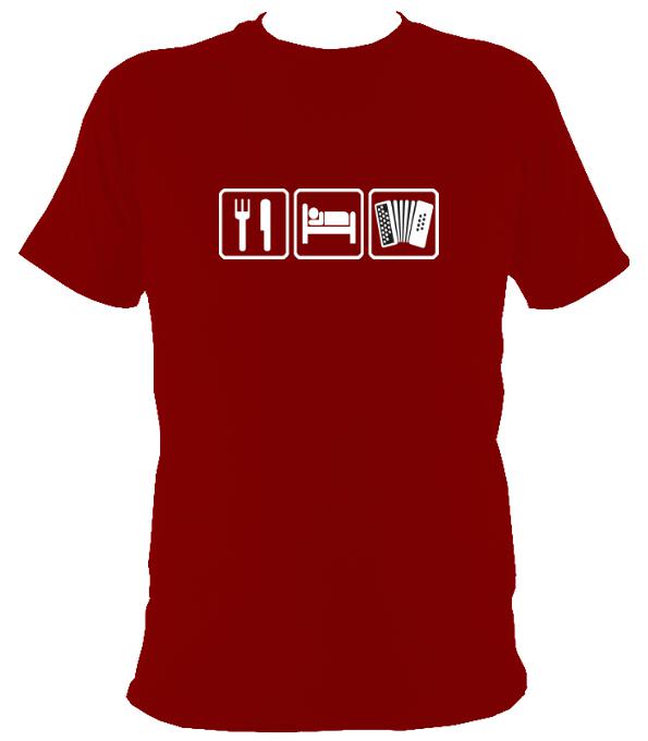 Eat, Sleep, Play Melodeon T-shirt - T-shirt - Cardinal Red - Mudchutney