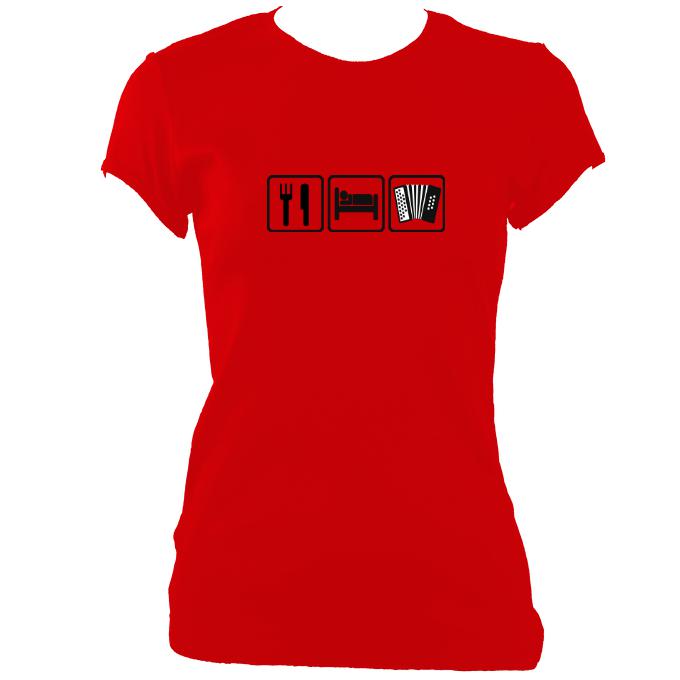 update alt-text with template Eat, Sleep, Play Melodeon Ladies Fitted T-shirt - T-shirt - Red - Mudchutney