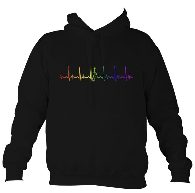 Heartbeat Fiddle in Rainbow Colours Hoodie-Hoodie-Jet black-Mudchutney