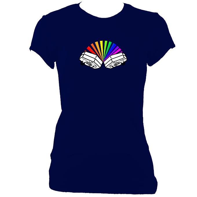 update alt-text with template Rainbow Concertina Ladies Fitted T-shirt - T-shirt - Navy - Mudchutney