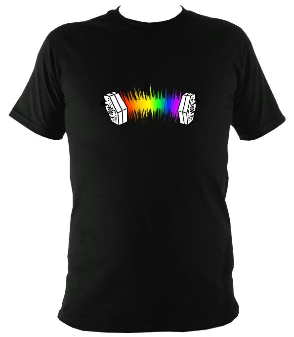 Rainbow Sound Wave Concertina T-shirt - T-shirt - Black - Mudchutney