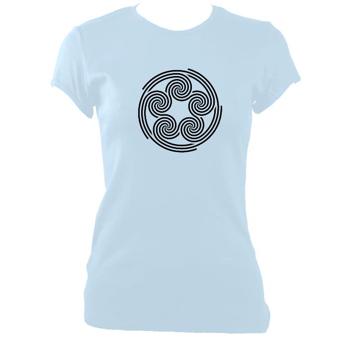 update alt-text with template Celtic Five Spirals Ladies Fitted T-shirt - T-shirt - Light Blue - Mudchutney