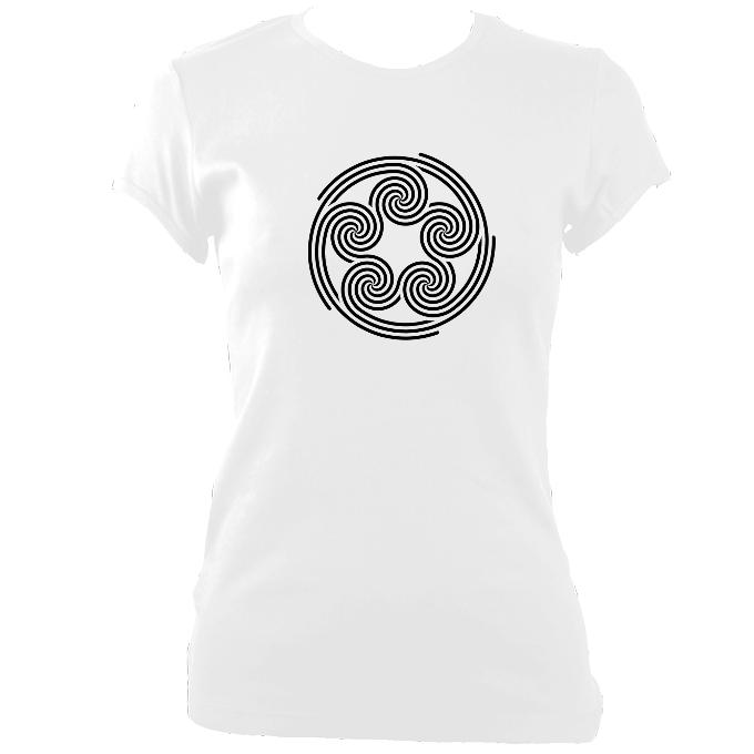 update alt-text with template Celtic Five Spirals Ladies Fitted T-shirt - T-shirt - White - Mudchutney