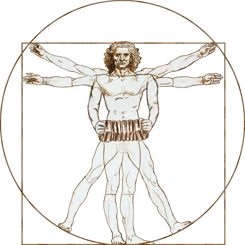 Da Vinci Vitruvian Man Playing Concertina T-Shirt - T-shirt - - Mudchutney