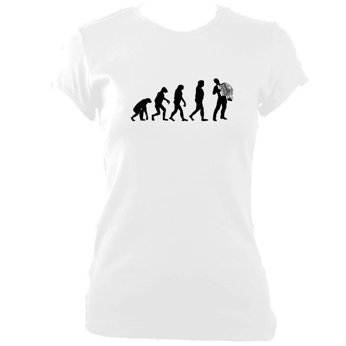 update alt-text with template Evolution of Accordion Players Ladies Fitted T-shirt - T-shirt - White - Mudchutney