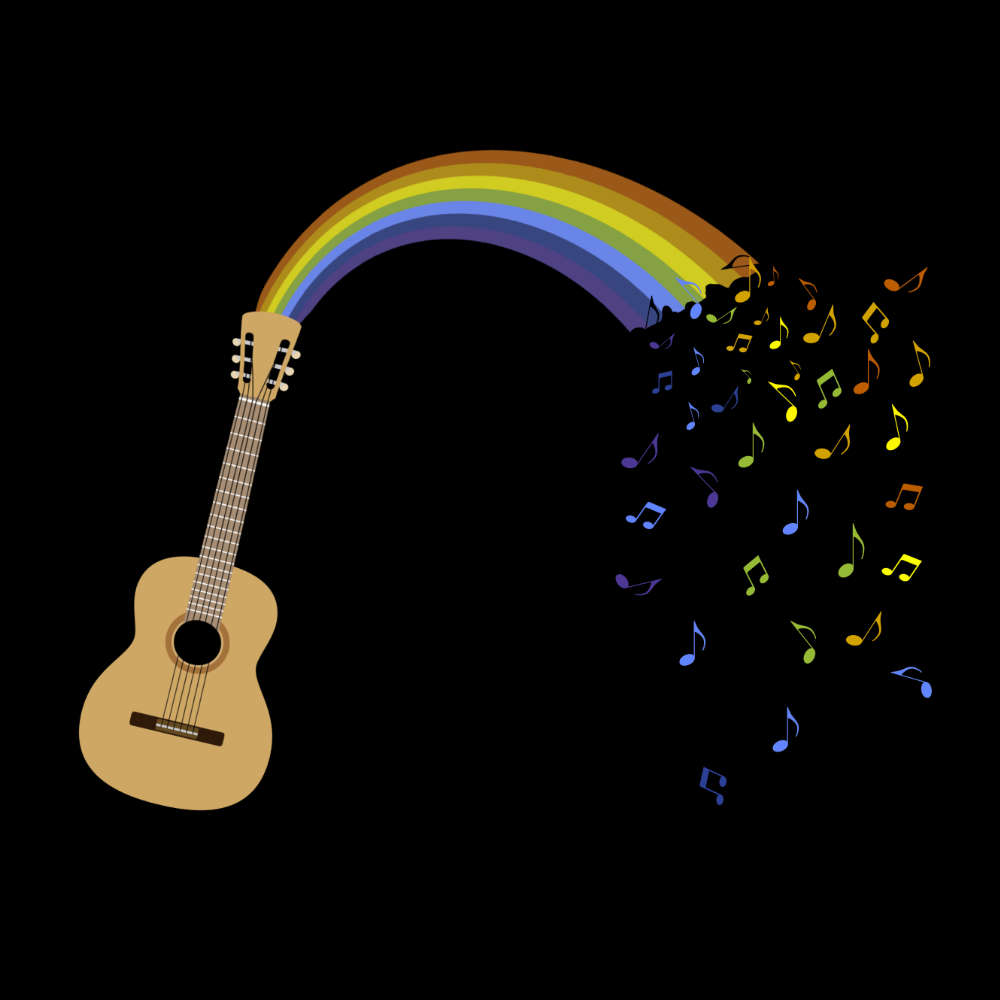 Rainbow Guitar Spouting Colourful Music T-Shirt - T-shirt - - Mudchutney