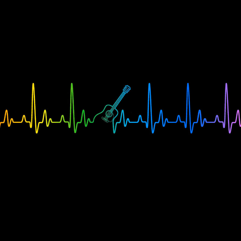 update alt-text with template Rainbow Coloured Heartbeat Guitar Fitted T-shirt - T-shirt - Black - Mudchutney