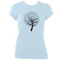 update alt-text with template Musical Notes Tree Ladies Fitted T-shirt - T-shirt - Light Blue - Mudchutney