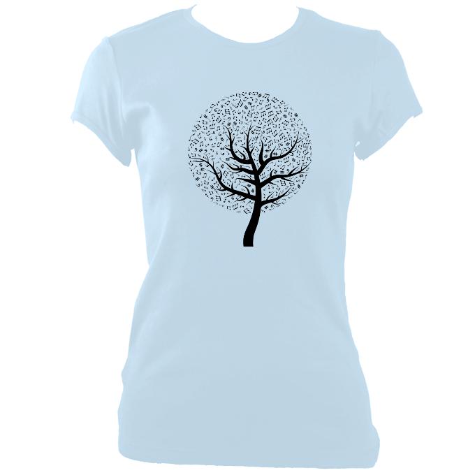 update alt-text with template Musical Notes Tree Ladies Fitted T-shirt - T-shirt - Light Blue - Mudchutney
