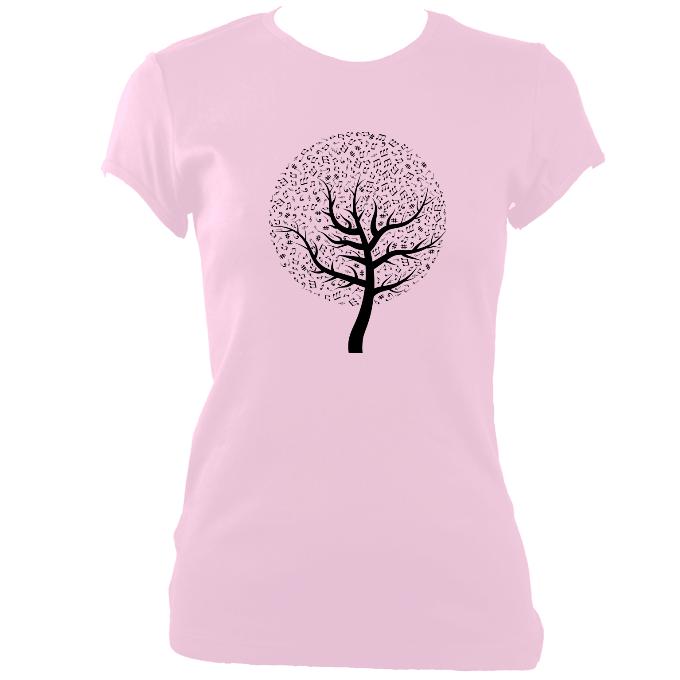 update alt-text with template Musical Notes Tree Ladies Fitted T-shirt - T-shirt - Light Pink - Mudchutney