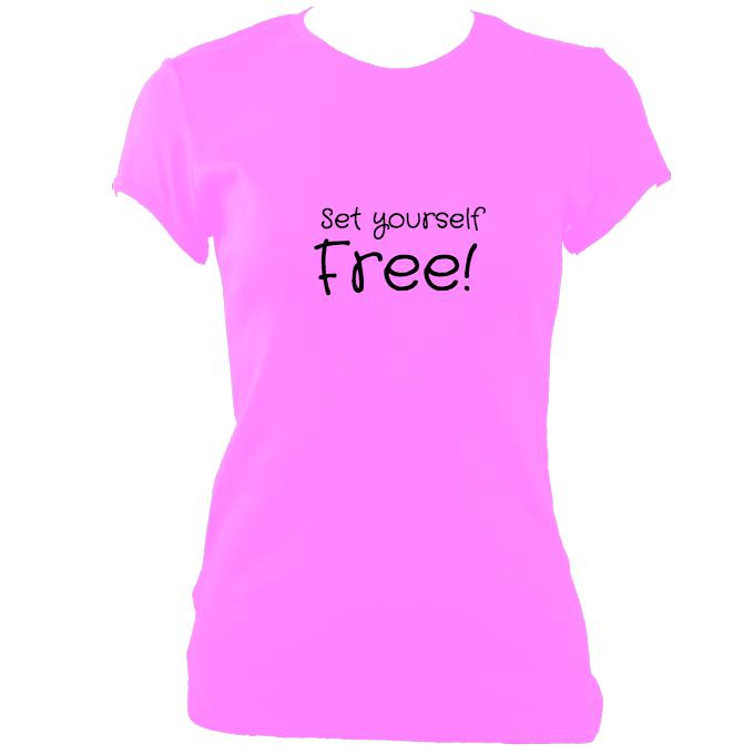update alt-text with template "Set yourself free" Fitted T-shirt - T-shirt - Azalea - Mudchutney