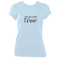 update alt-text with template "Set yourself free" Fitted T-shirt - T-shirt - Light Blue - Mudchutney