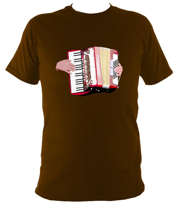 Piano Accordion and Hands T-Shirt - T-shirt - Dark Chocolate - Mudchutney