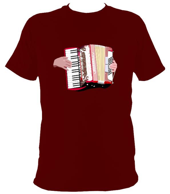 Piano Accordion and Hands T-Shirt - T-shirt - Maroon - Mudchutney