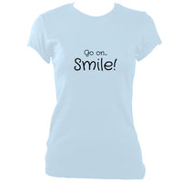 update alt-text with template "Go on, Smile" Fitted T-shirt - T-shirt - Light Blue - Mudchutney