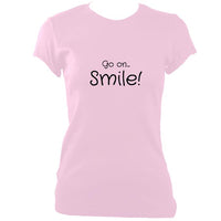 update alt-text with template "Go on, Smile" Fitted T-shirt - T-shirt - Light Pink - Mudchutney