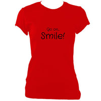 update alt-text with template "Go on, Smile" Fitted T-shirt - T-shirt - Red - Mudchutney