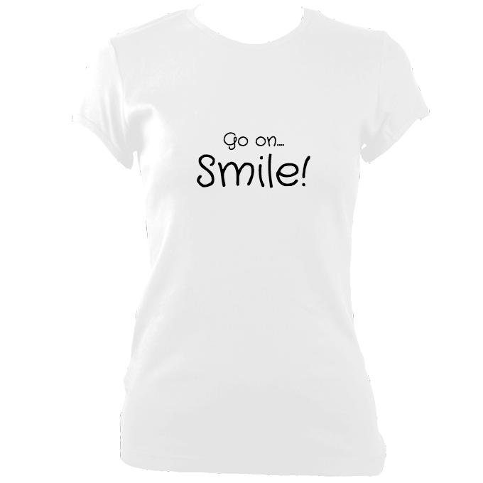 update alt-text with template "Go on, Smile" Fitted T-shirt - T-shirt - White - Mudchutney