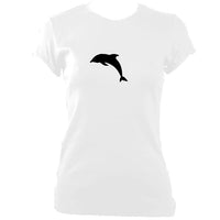Womens leaping dolphin silhouette design fitted t-shirt - white
