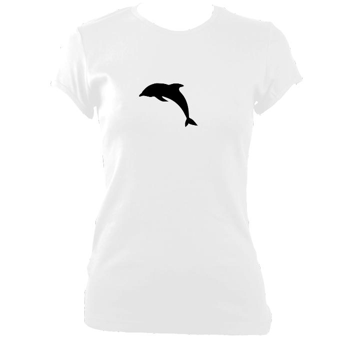 Womens leaping dolphin silhouette design fitted t-shirt - white