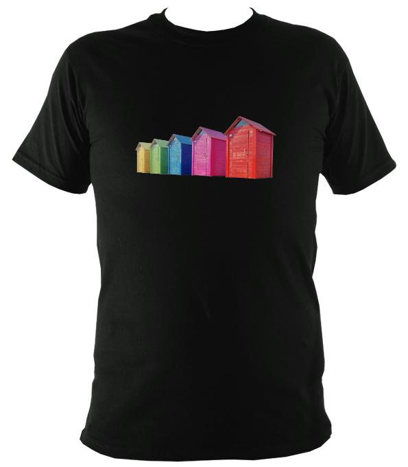 Rainbow Coloured Beach Huts T-shirt - T-shirt - Black - Mudchutney