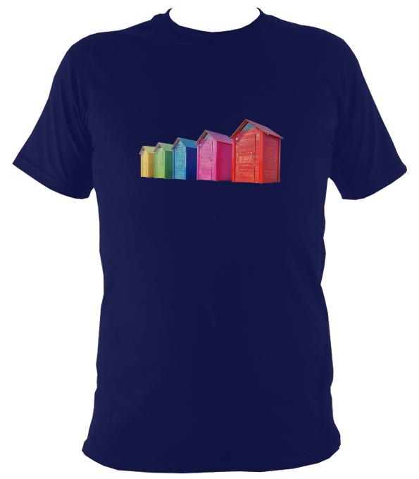 Rainbow Coloured Beach Huts T-shirt - T-shirt - Navy - Mudchutney