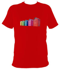 Rainbow Coloured Beach Huts T-shirt - T-shirt - Red - Mudchutney