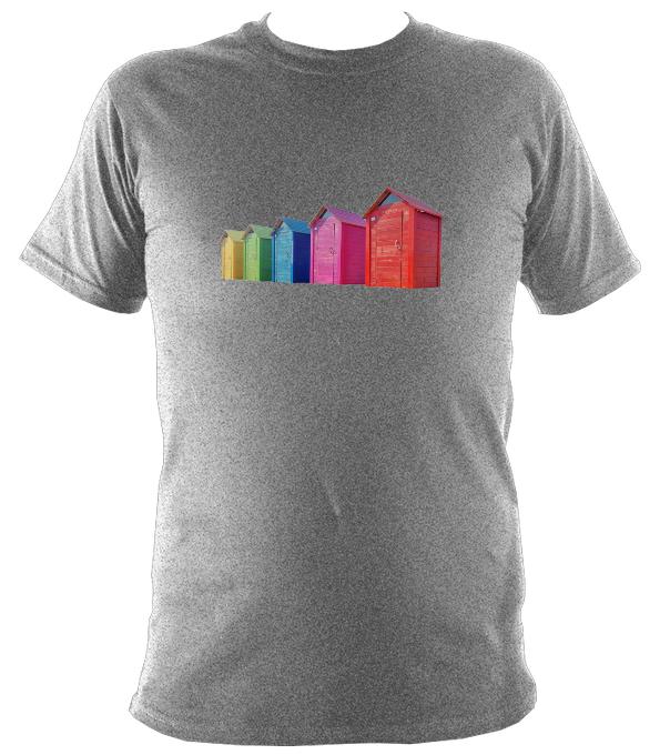 Rainbow Coloured Beach Huts T-shirt - T-shirt - Sport Grey - Mudchutney