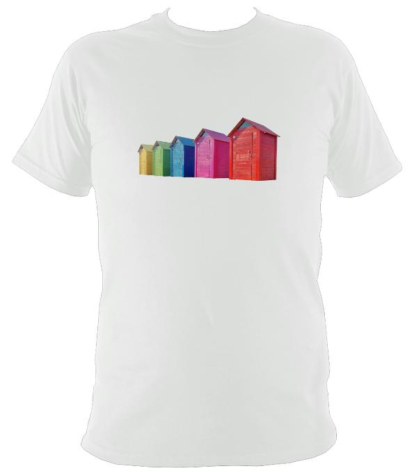 Rainbow Coloured Beach Huts T-shirt - T-shirt - White - Mudchutney
