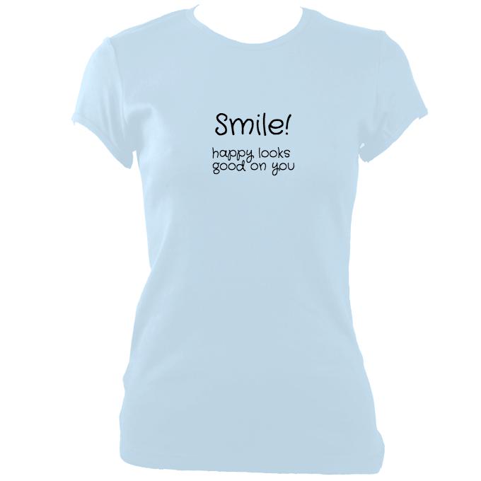 update alt-text with template Smile Happy Looks Good Fitted T-Shirt - T-shirt - Light Blue - Mudchutney