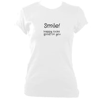 update alt-text with template Smile Happy Looks Good Fitted T-Shirt - T-shirt - White - Mudchutney