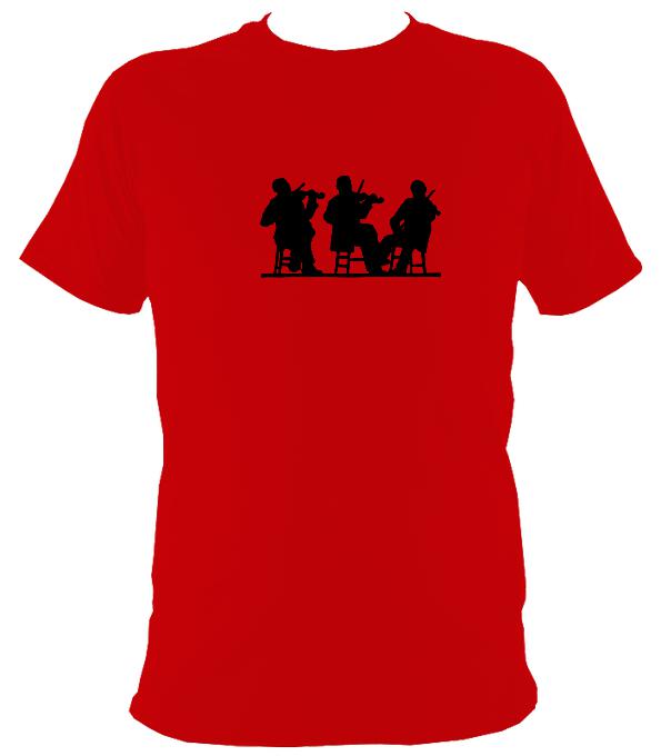 Three Fiddlers Silhouette T-shirt - T-shirt - Red - Mudchutney