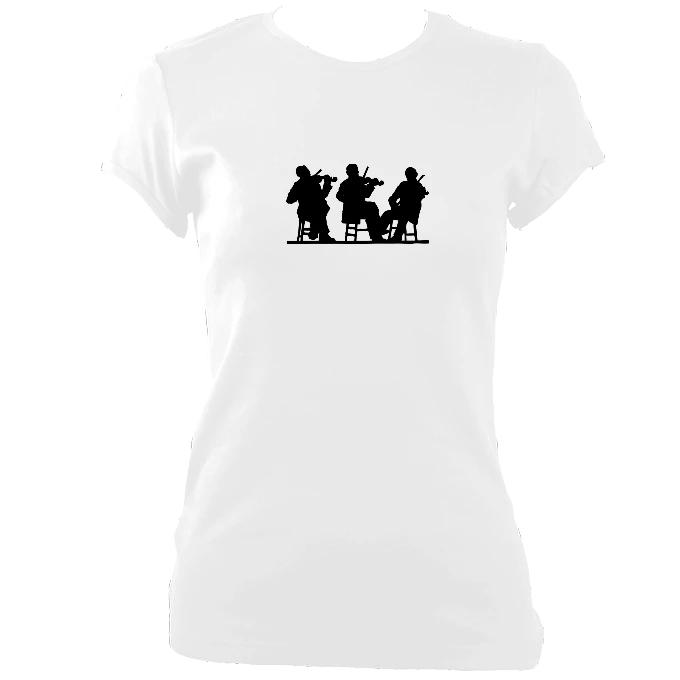 update alt-text with template Three Fiddlers Ladies Fitted T-shirt - T-shirt - White - Mudchutney