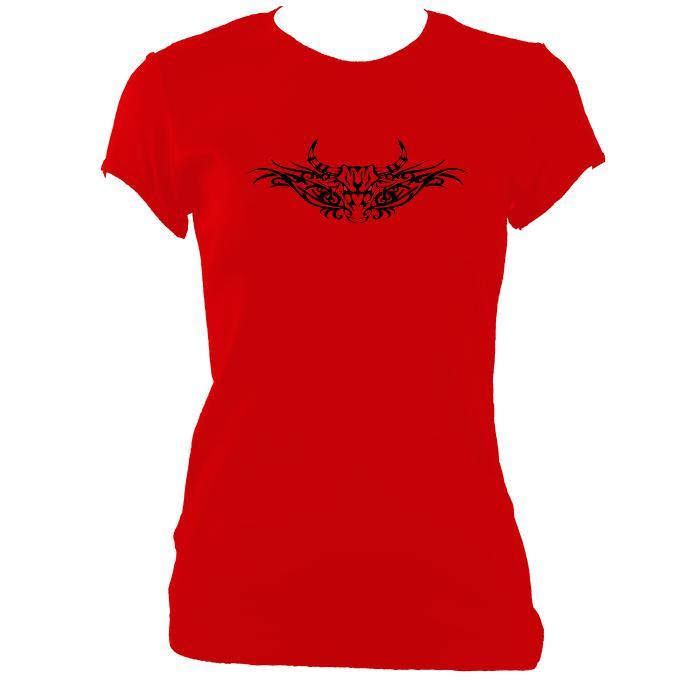 update alt-text with template Tribal Bull Ladies Fitted T-shirt - T-shirt - Red - Mudchutney