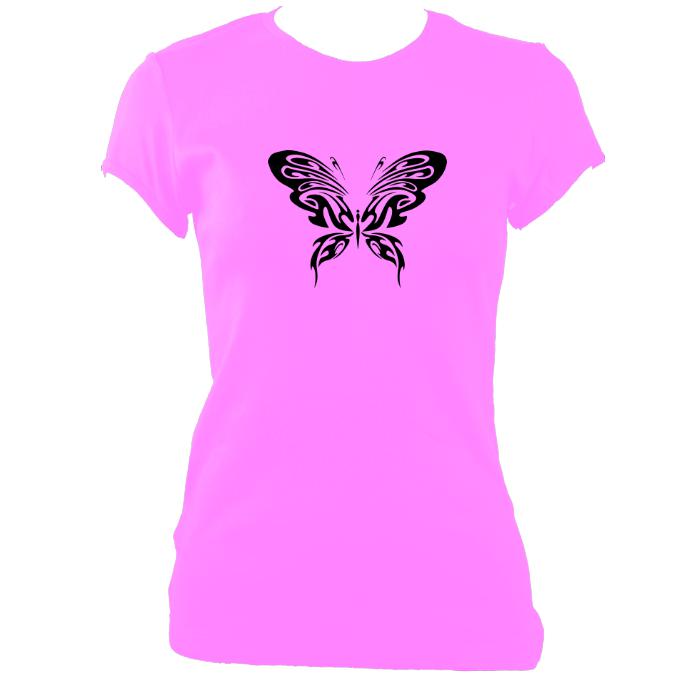 update alt-text with template Ladies Ornate Butterfly Design Fitted T-shirt - T-shirt - Azalea - Mudchutney