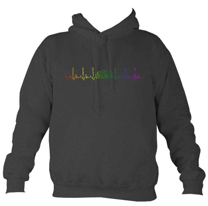 Heartbeat Concertina in Rainbow Colours Hoodie-Hoodie-Charcoal-Mudchutney